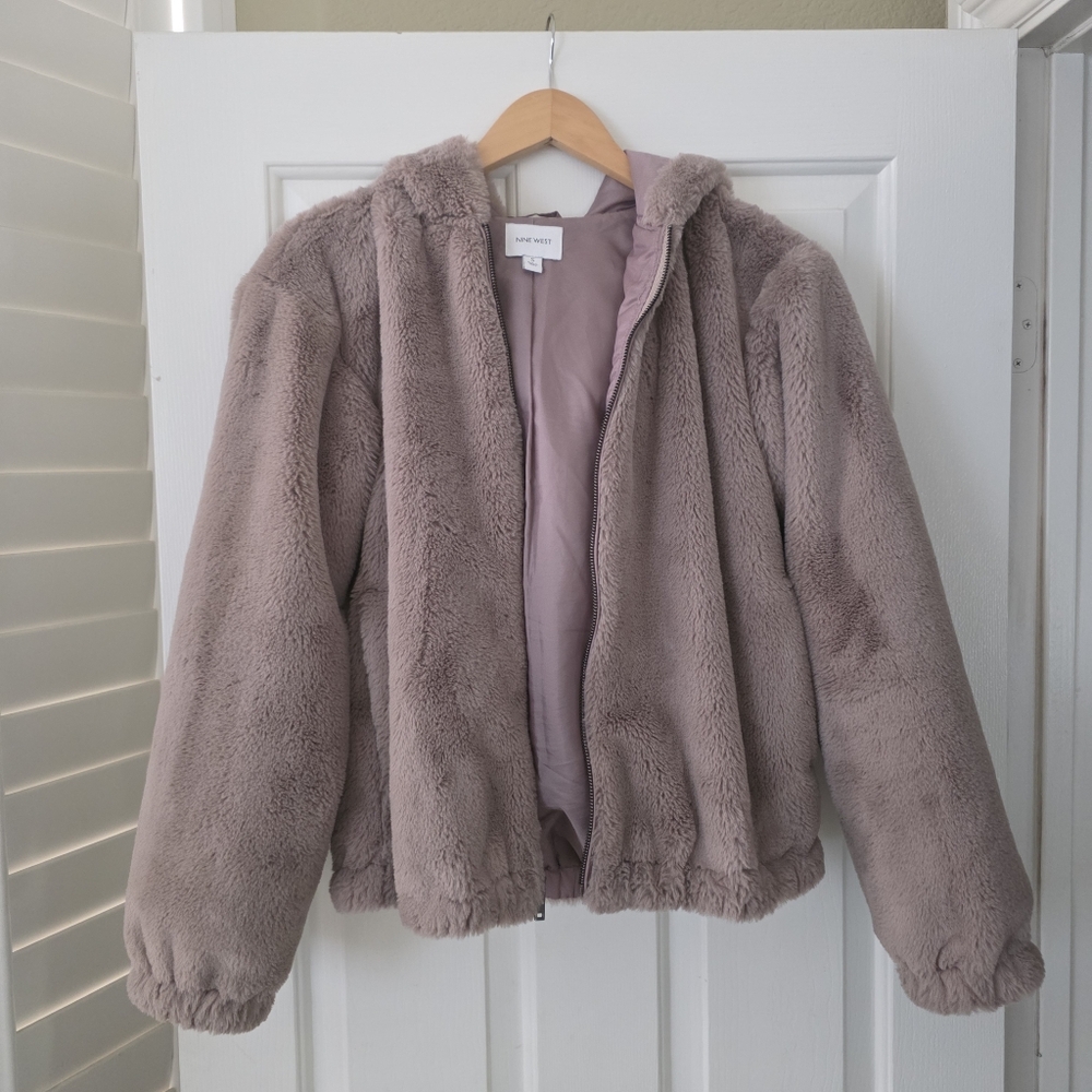 Nine West Faux Fur Hoodie Jacket S Lavender - Picture 3 of 8